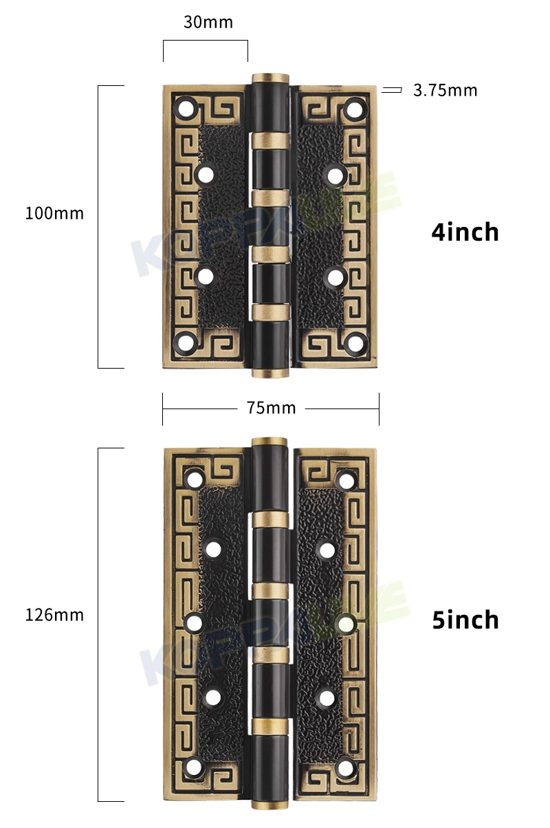 Chinese Style Gold Butt Hinge Solid Brass Bearing Flush External Door Hinges