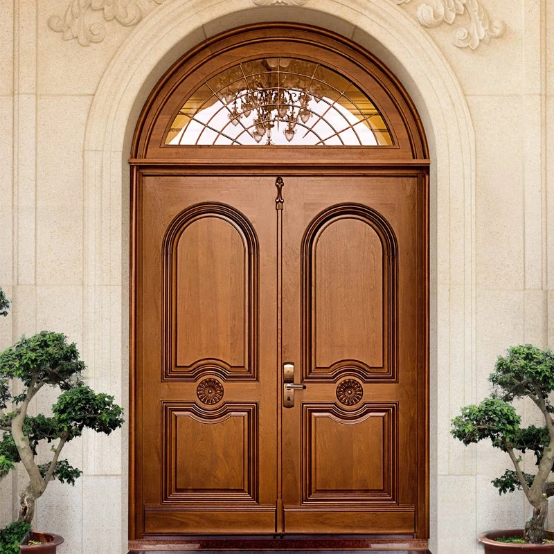 Exterior Villa Security Double Leaf Composite Solid Wooden Swing Main Entrance Door Design