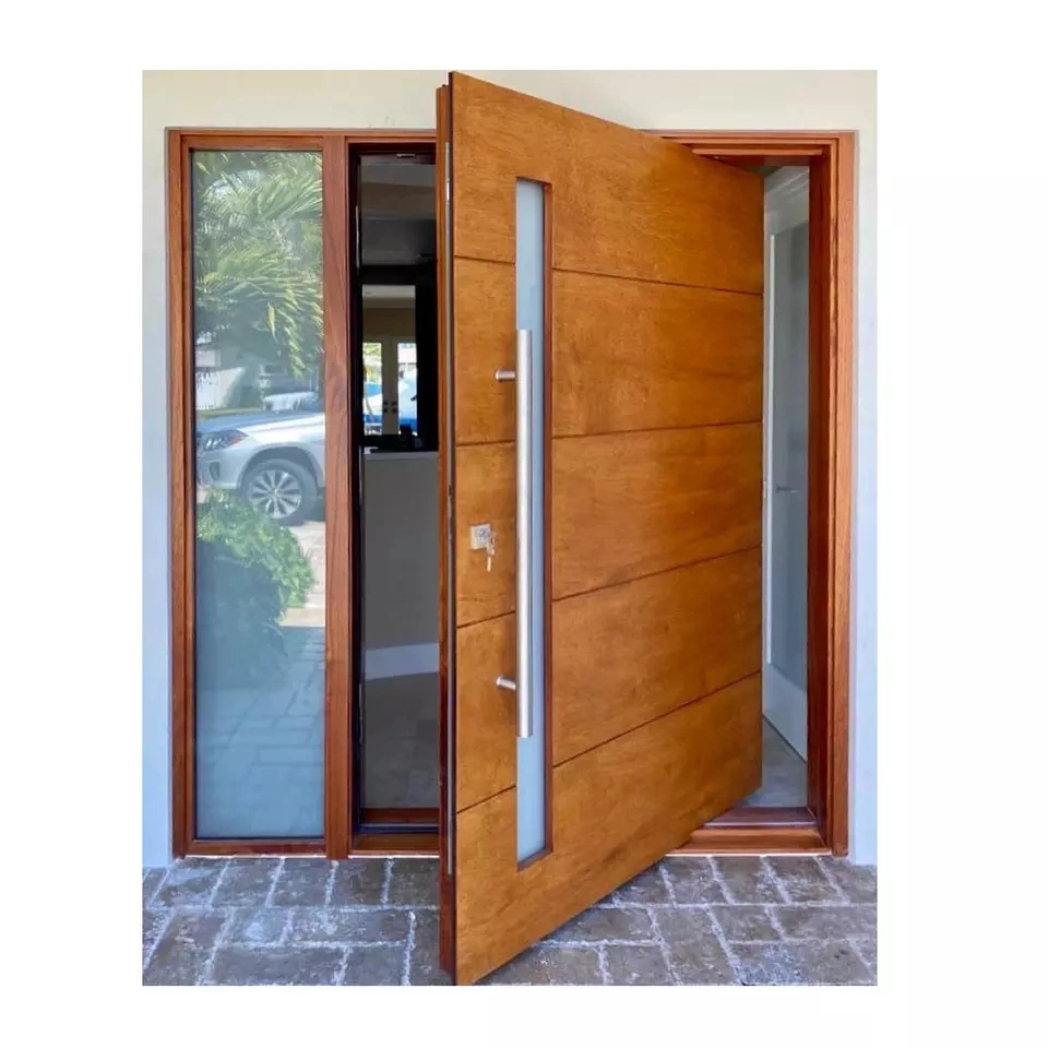 Cbmmart Modern Exterior Entrance Solid Wooden Pivot Front Door for House