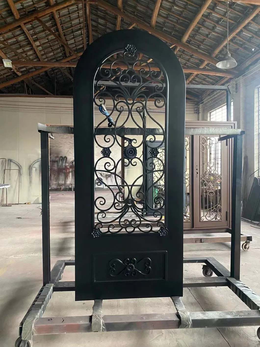 Single Iron Door with Side Lights and Circle Arch Top