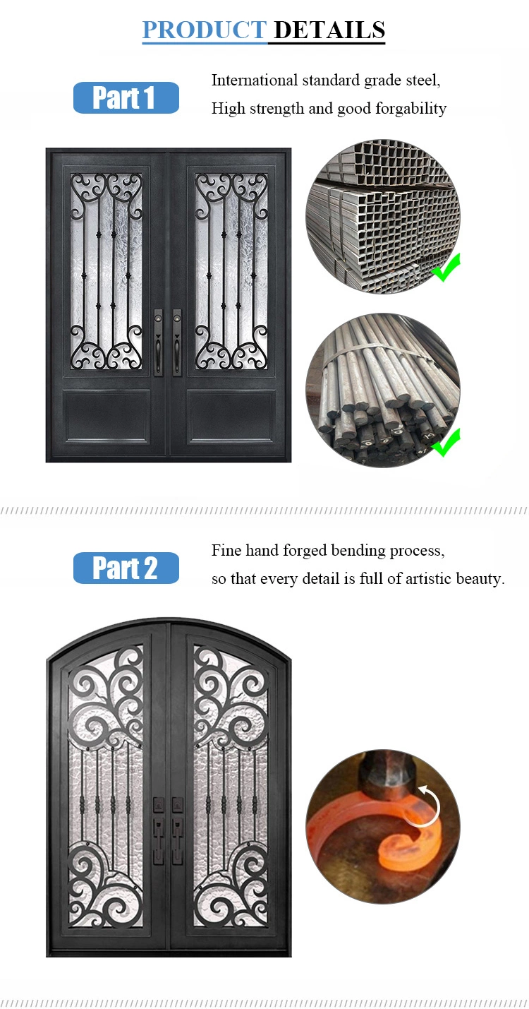 Customized High-Quality Entry Modern Operable Double Glass Window Wrought Iron Front Door Entry Door Design for Home