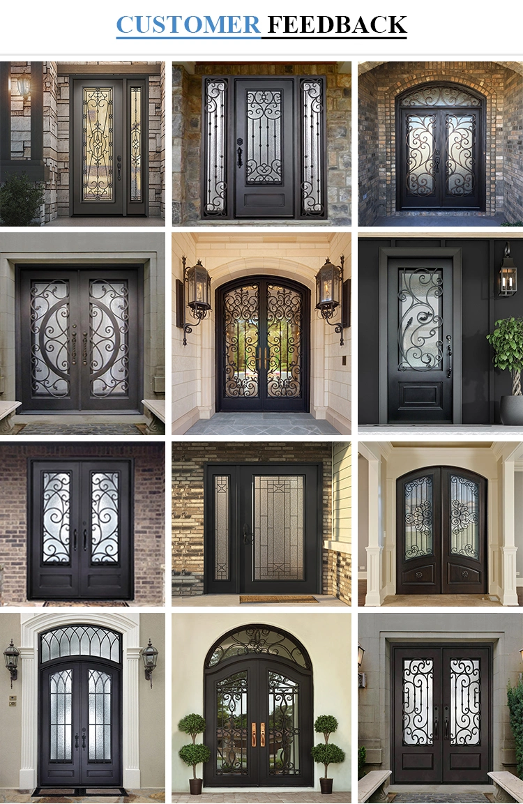 House External Rustic Metallic Entry Door Cheap Waterproof Double Wrought Iron and Steel Front Doors Design