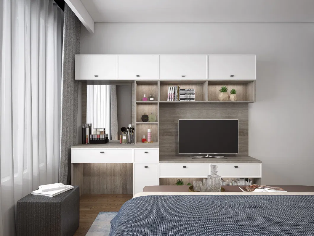 Melamine Wood Storage Walk in Closet Dressing Table LED Light Custom Wardrobe with Drawers Solid Wood Modern Armoire Bedside Table Bedroom Home Furniture Sets