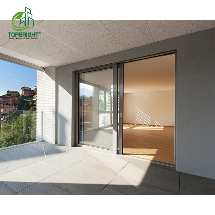 Villa Aluminium Sliding Door Soft Close External Balcony Door for Houses Stacking Wood Grain Glass Sliding Door
