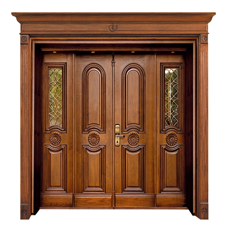 Modern House Residence Villa Main Entrance Doors Luxury Decorative Glass Double Teak Wood Front Entry Door