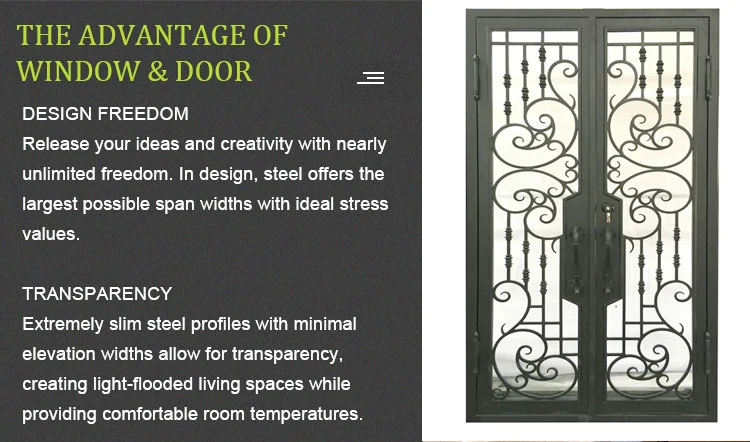External House Metal Front Doors Wrought Iron Door for Home