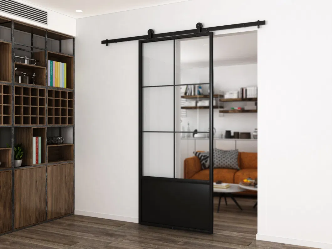 Paneled Matel Glass Barn Door with Installation Hardware