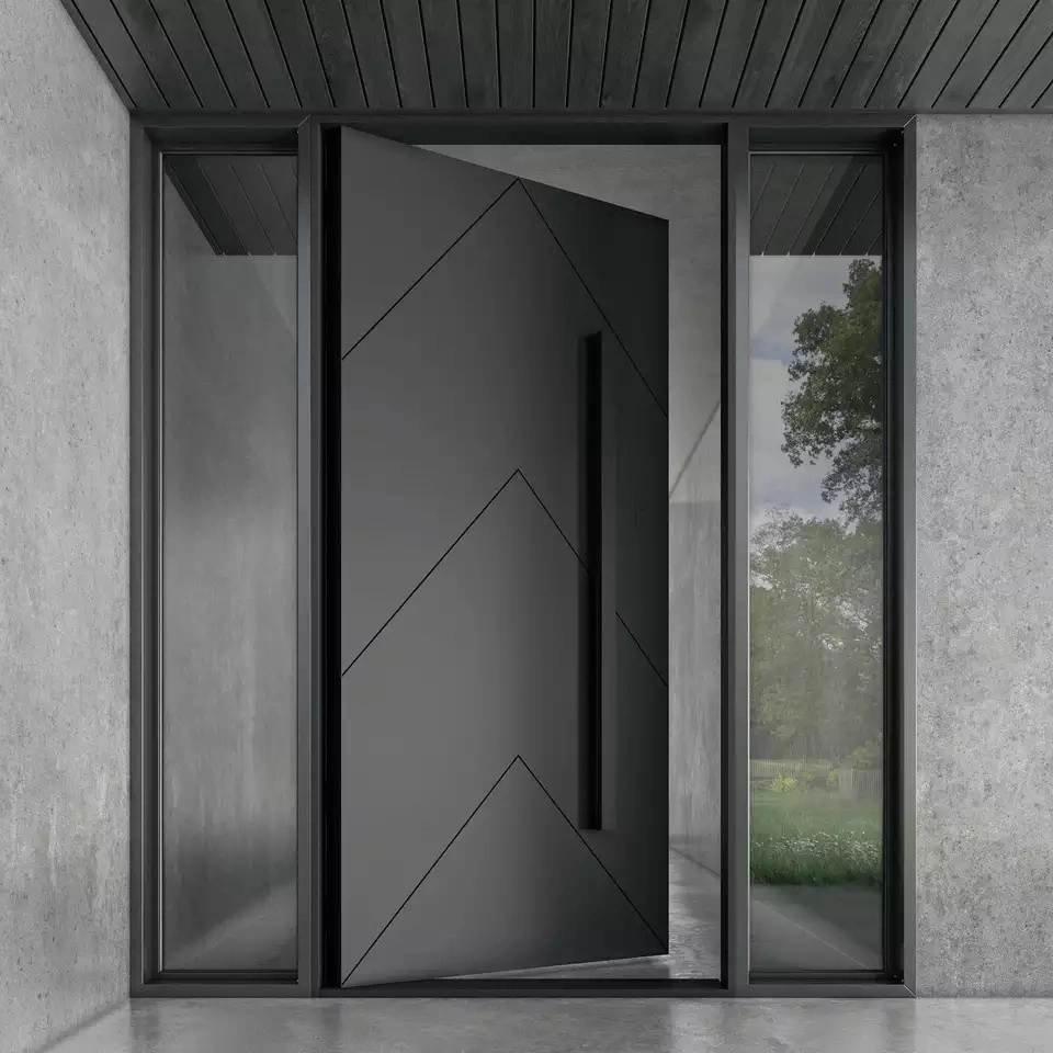 Cbmmart Modern Exterior Entrance Solid Wooden Pivot Front Door for House