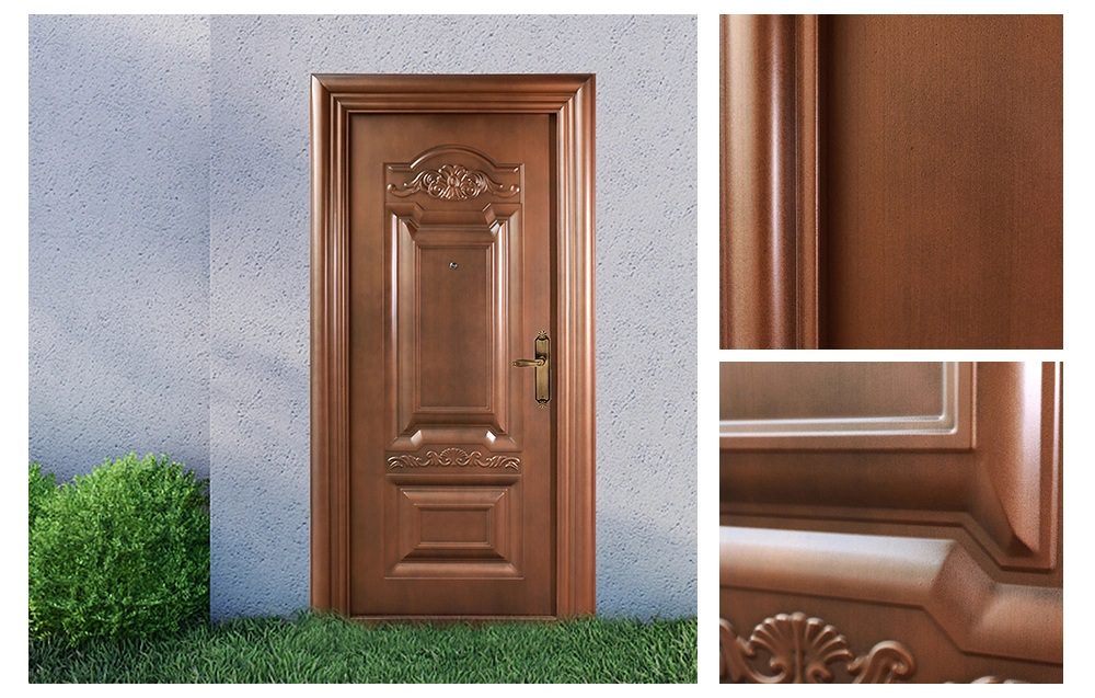 Simple Design High Quality Solid Wood Grain Painting Internal External Metal Door
