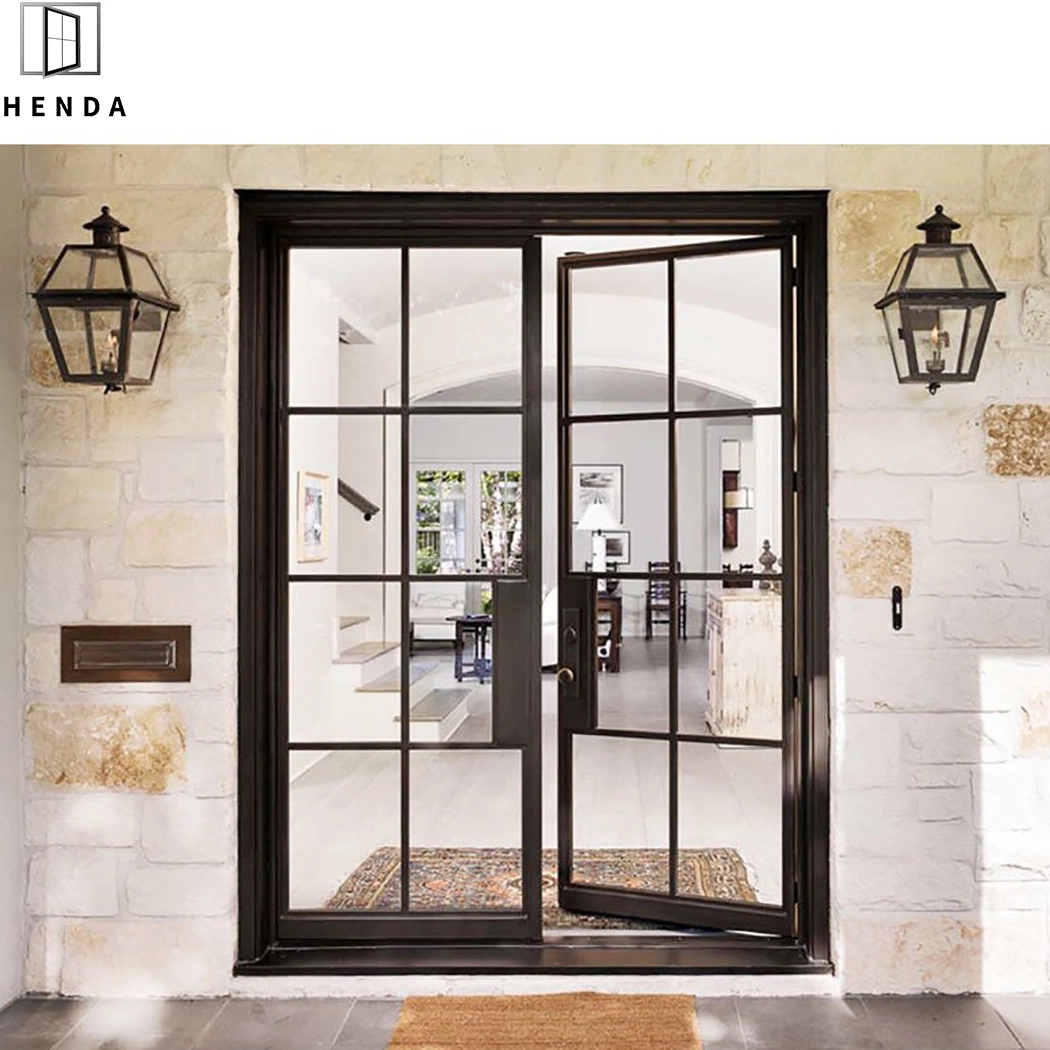 Wholesale Exterior/Interior/French/Patio/Balcony/Security/Glass/Metal Door Grill Design Wrought Iron Main Gate Door Design Iron Single/Double Steel Doors Door
