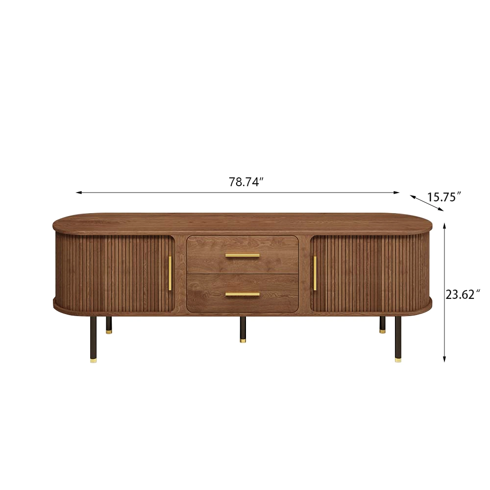 MID-Century Modern TV Stand with Minimalist Wood Media Console with Roller Shutter Door