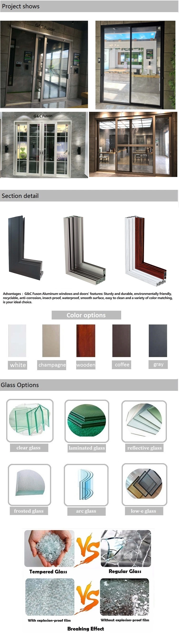 Aluminium Profile Sliding Door with Blind Inside The Glass