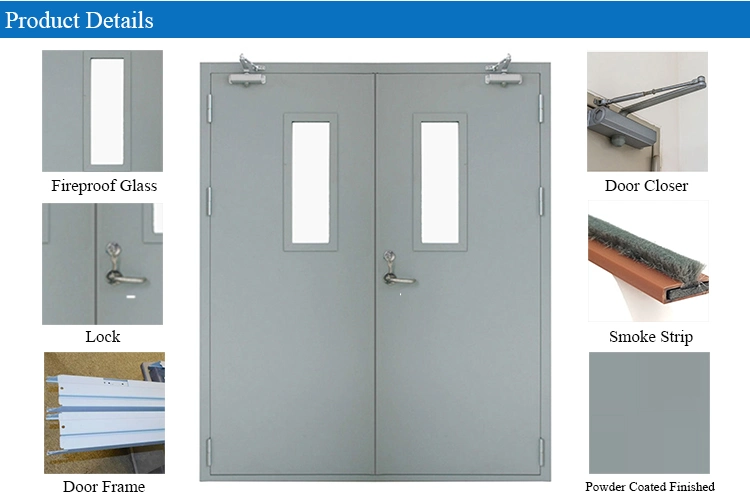 Made in China Commercial Industry Hospital Internal Fire Rated Double Leaf Steel Door