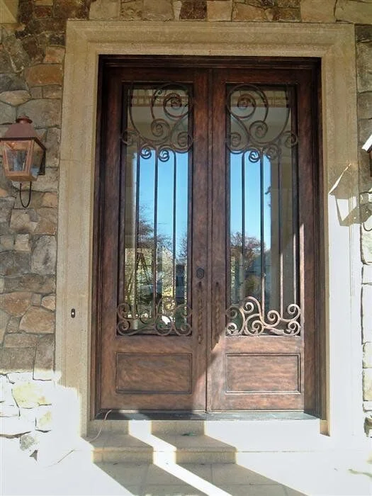 Modern and Simple Security Round Top Wrought Iron Glass Door