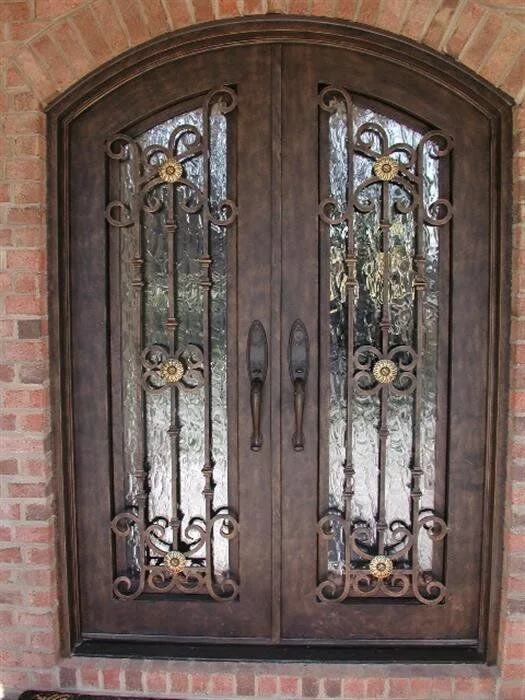 Modern and Simple Security Round Top Wrought Iron Glass Door