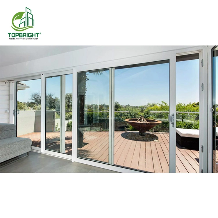 Villa Aluminium Sliding Door Soft Close External Balcony Door for Houses Stacking Wood Grain Glass Sliding Door