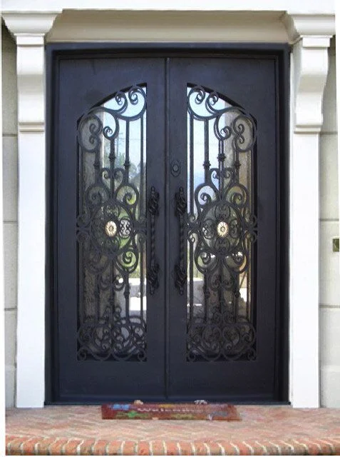 Factory Export Inserted Glass Entrance Swing Wrought Iron Door