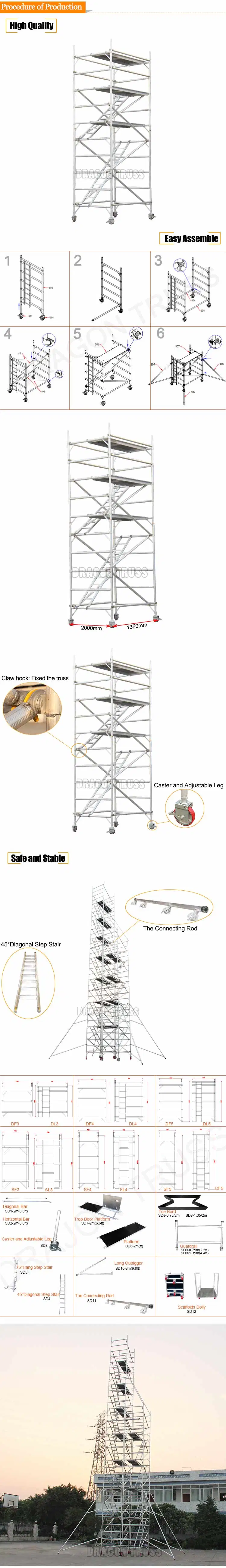 Hot Sale Mobile Portable Aluminum Stair Scaffolding System Construction Scaffold for Constrcution Works Sale