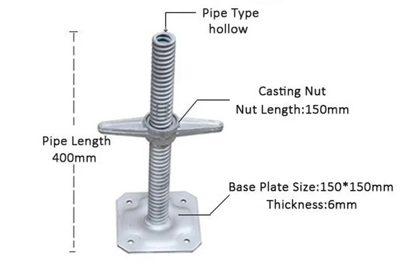 China Supplier Hot Dipped Galvanized Hollow Square and U-Head Scaffold Screw and Jack Base for Construction