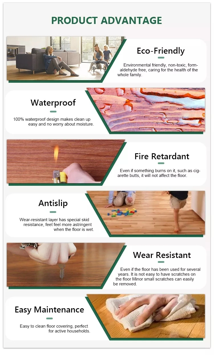 Wooden Waterproof Fireproof Spc Click Vinyl Plank Flooring Building Material