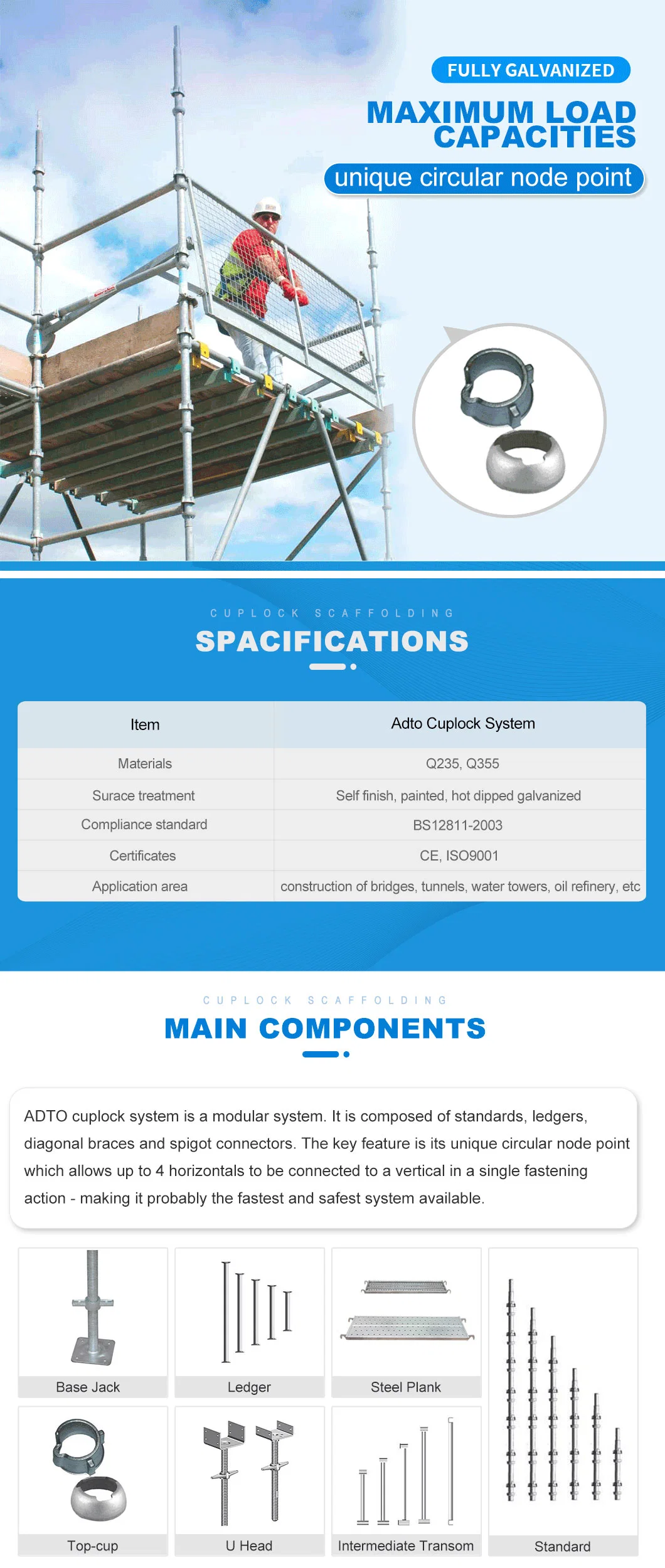 Adjustable Heavy Duty Cuplock Scaffolding System and Scaffolding Accessories Best Price Be Used