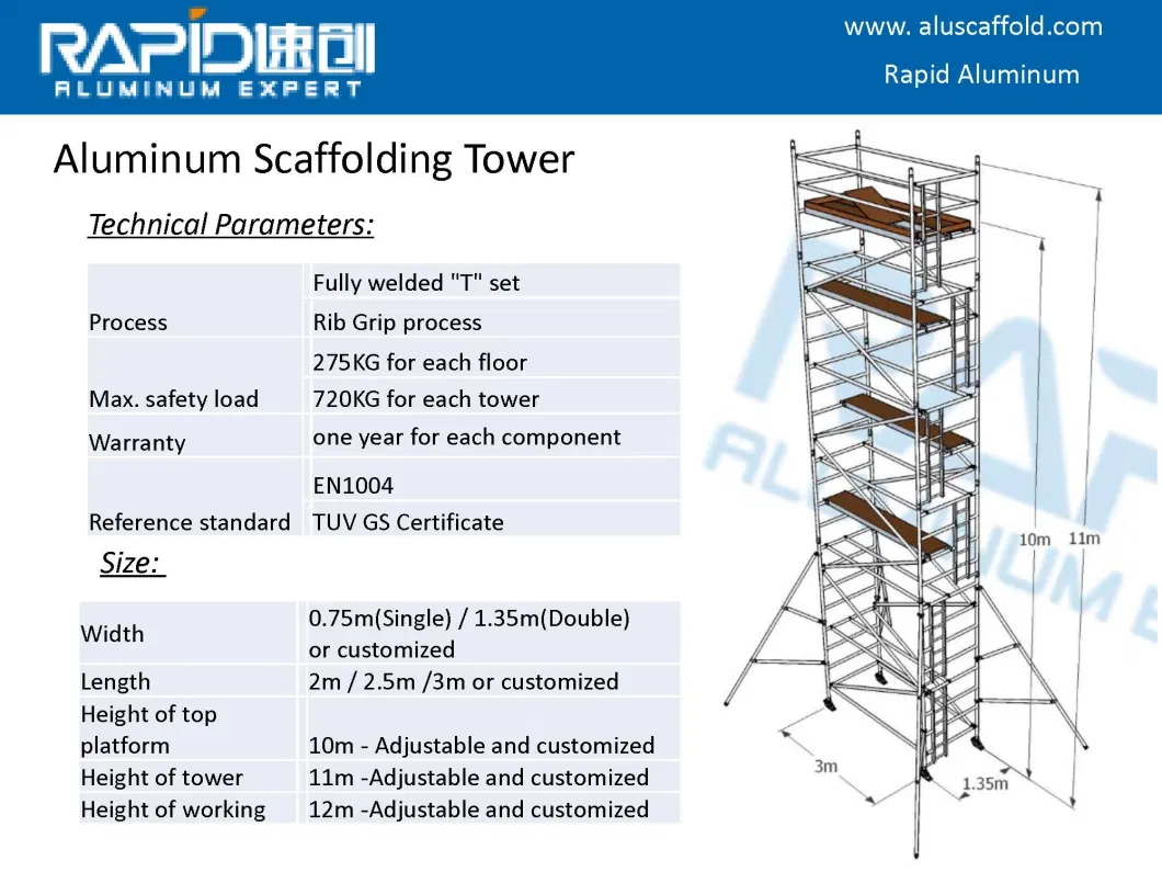 Internal Ladder Aluminum Alloy Scaffold Scaffolding Tower with Adjustable Casters