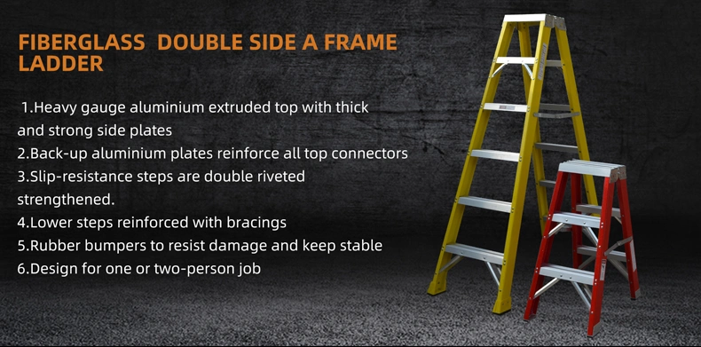 Double-Sided Attic Fiberglass Folding Step Ladder (double riveted and aluminum feet)