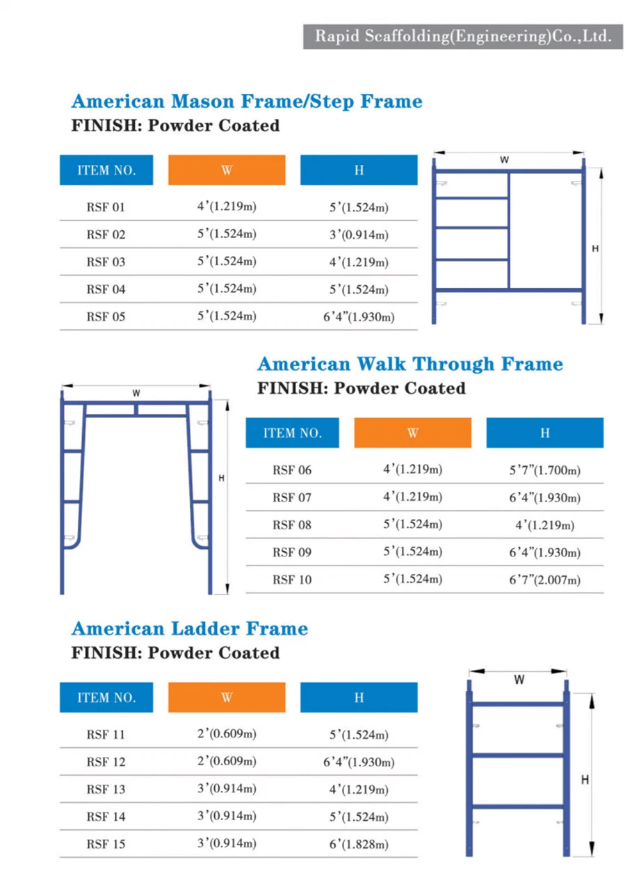 Steel System Galvanized Frame Ladder Shoring Used Scaffold Price for Sale