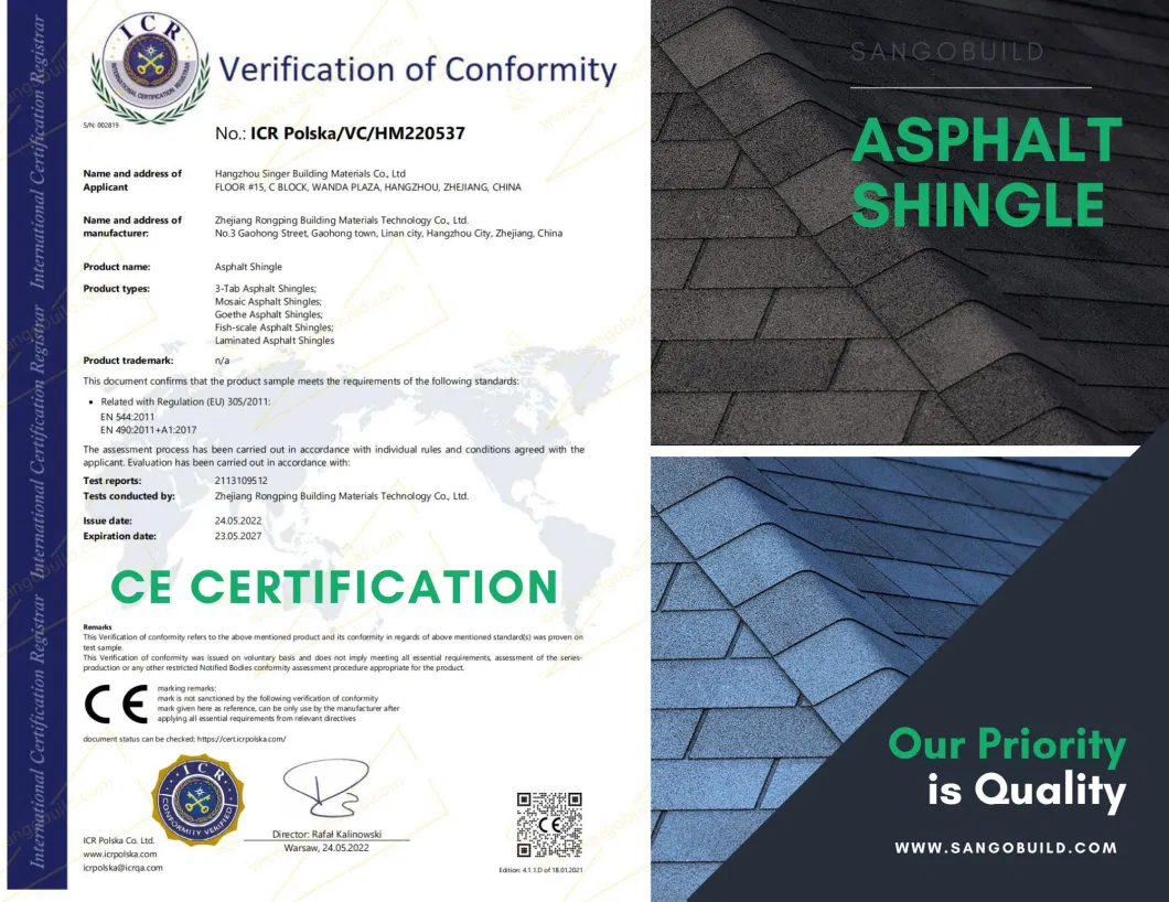 Sangobuild Asphalt Roofing Shingles Colorful Roofing Covers Waterproof Solutions Building Materials