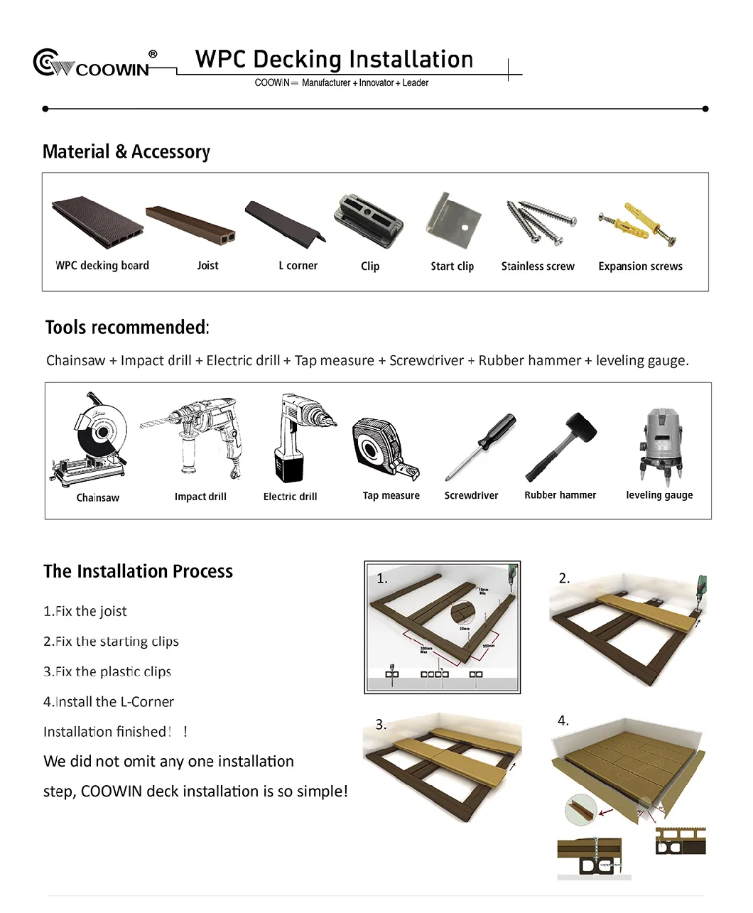 Tw-02b Coowin New Waterproof, Eco-Friendly WPC Floor/Decking Board/Engineered Wood Flooring Building Materials