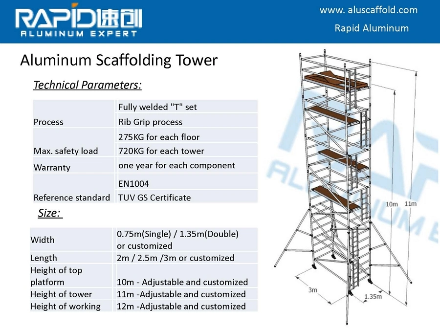Wholesale Custom New Portable Aluminum Mobile Scaffold with Safety Ladder 6061-T6 Aluminium Scaffolding Tower for Construction Rising Scaffold Tower for Sale