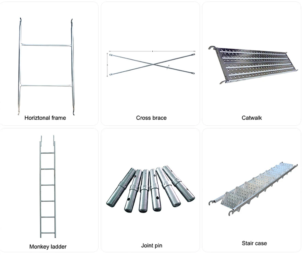 Pre Galvanized Steel Tubular Scaffold Cross Brace Ladder H Type Frame Scaffolding
