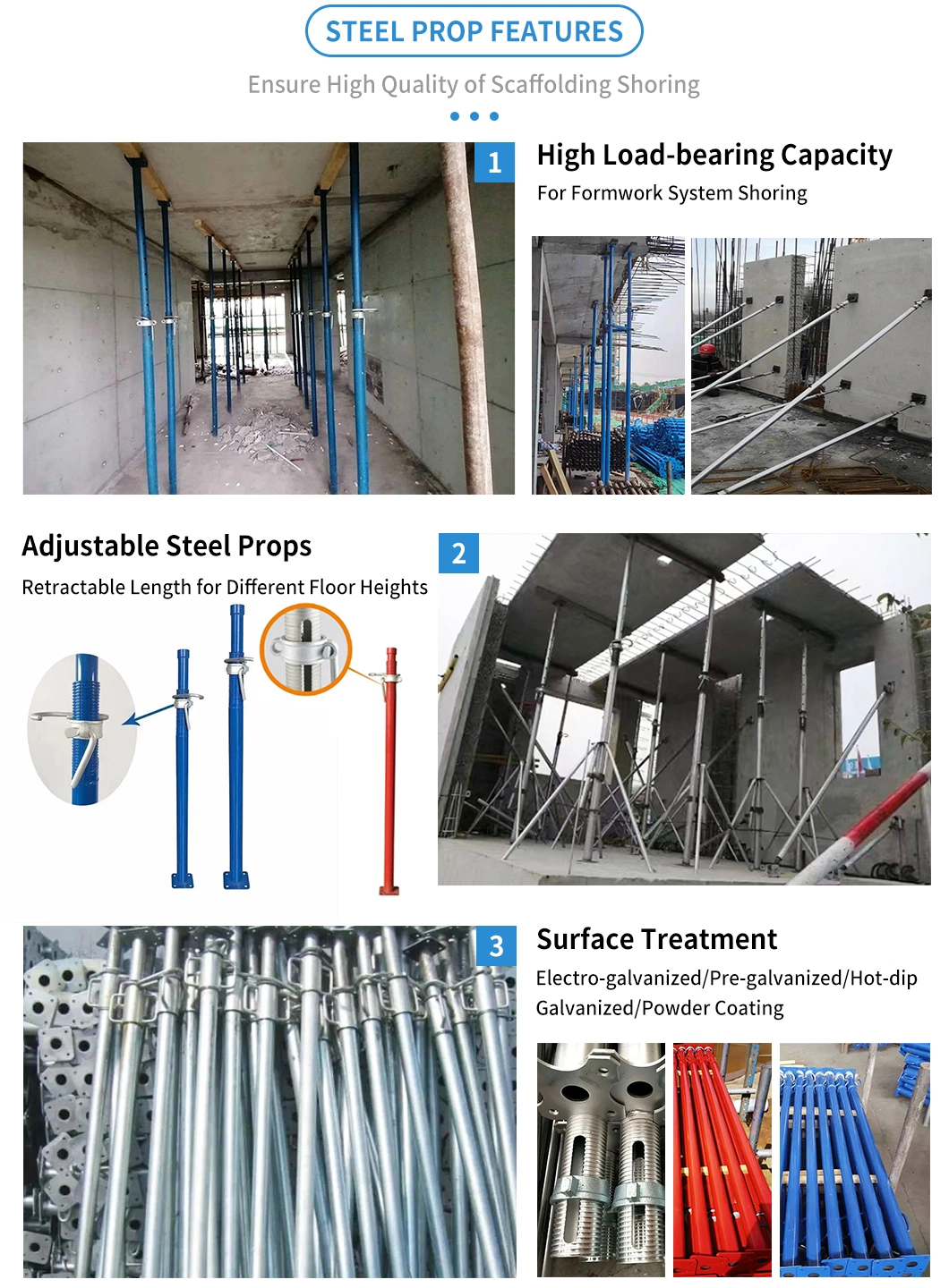 Concrete Shoring System Painted Steel Post Shores Formwork Supporting Accessories