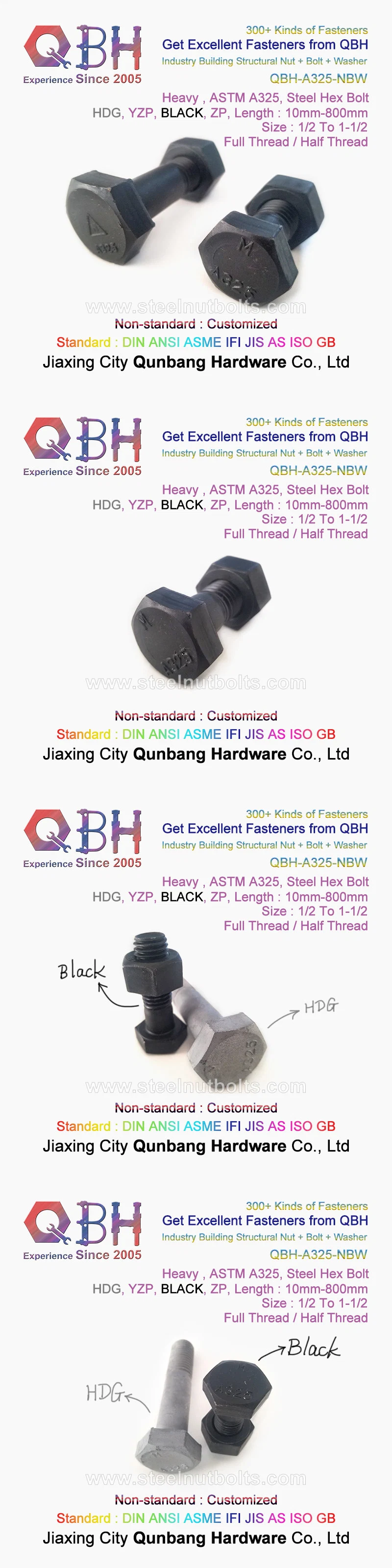 Qbh Building Materials ASTM A325/A325m Hex Bolt +A563m Nut + F436/F436m F959/F959m Flat Washers Steel Structure Combo Assembly Set Fasteners