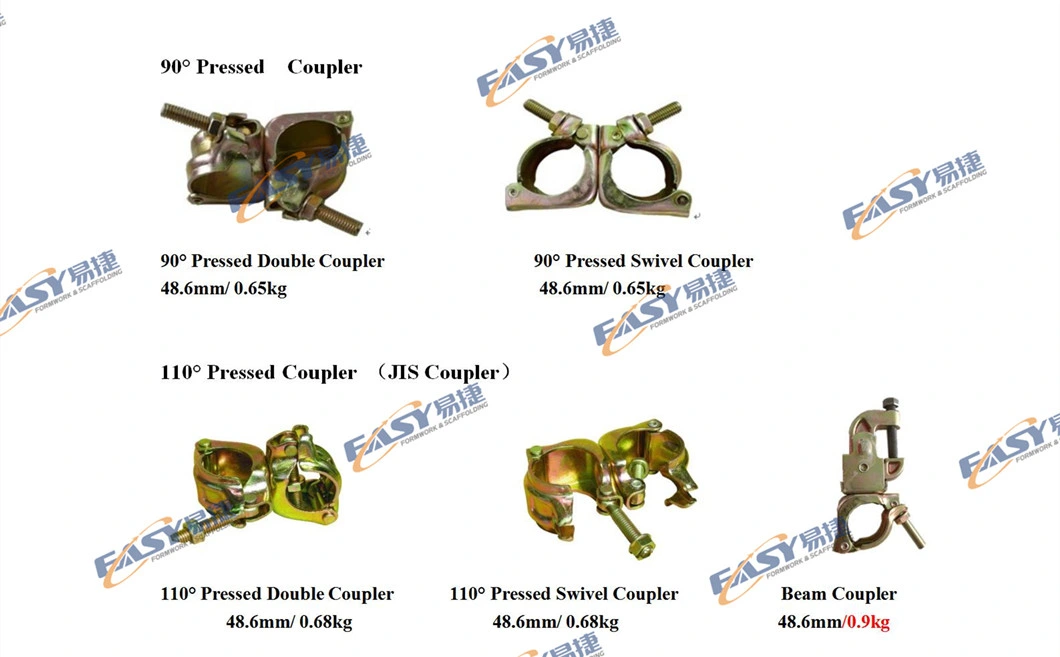 Easy Scaffold BS1139/En74 48.3mm British Drop Forged Pressed Type Pipe Joint Coupler Beam Double Right Angle Swivel Scaffolding Clamp