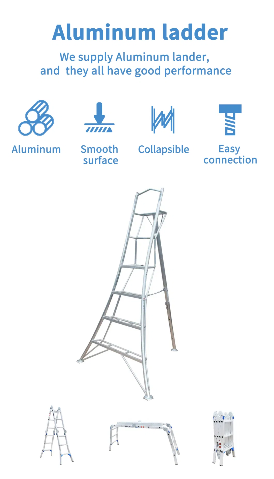 Aluminium Safety Folding Ladder China Multipurpose Industrial Work Platform Scaffold Ladder