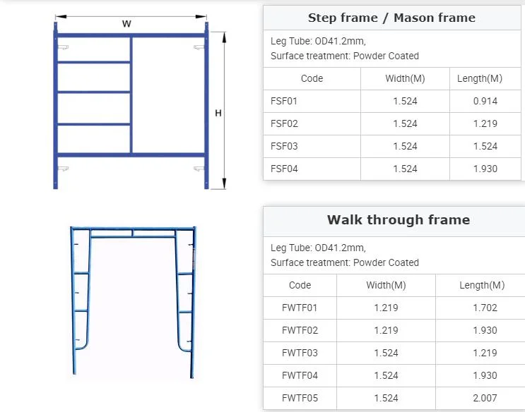 Construction Material Powder Coated Drop Lock Mobile Ladder Step H Mason Frame Scaffolding
