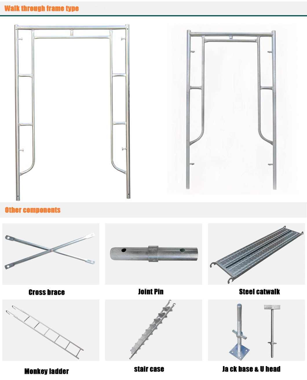Construction Frame Pre-Galvanized/Painted Scaffolding H Frame Systems Cross Brace Mobile Walk-Through Frame Manson Frame Door Frame Scaffolding Frame System