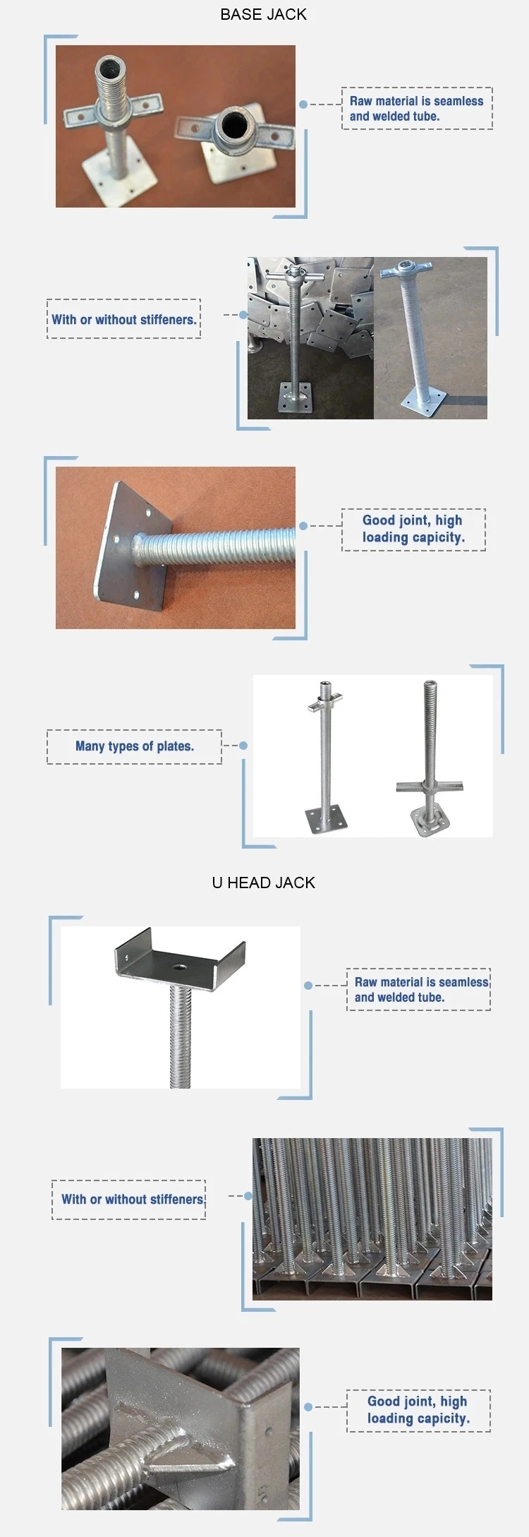 China Supplier Hot Dipped Galvanized Hollow Square and U-Head Scaffold Screw and Jack Base for Construction Size Can Be Customized