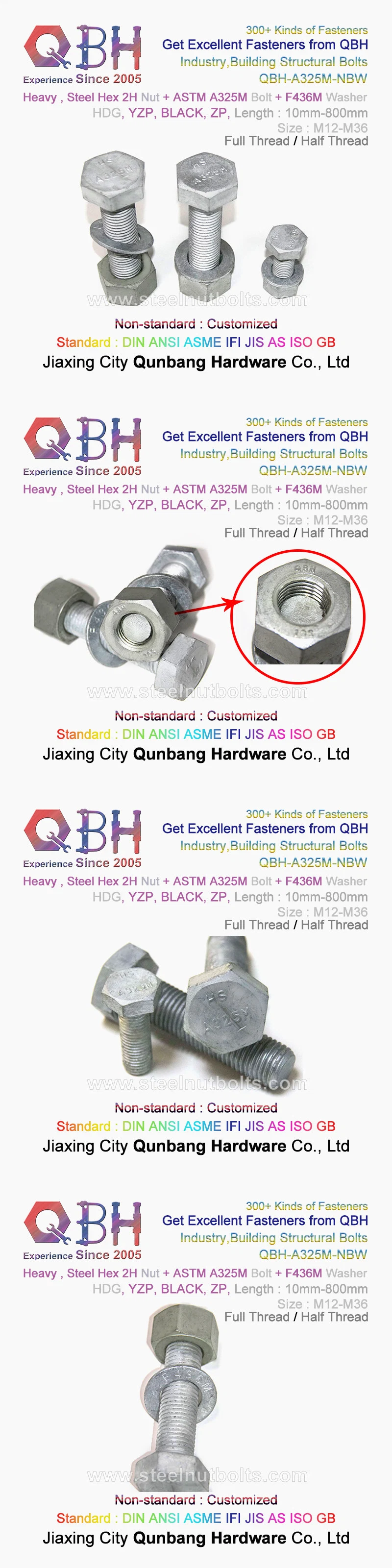 Qbh Building Materials ASTM A325/A325m Hex Bolt +A563m Nut + F436/F436m F959/F959m Flat Washers Steel Structure Combo Assembly Set Fasteners
