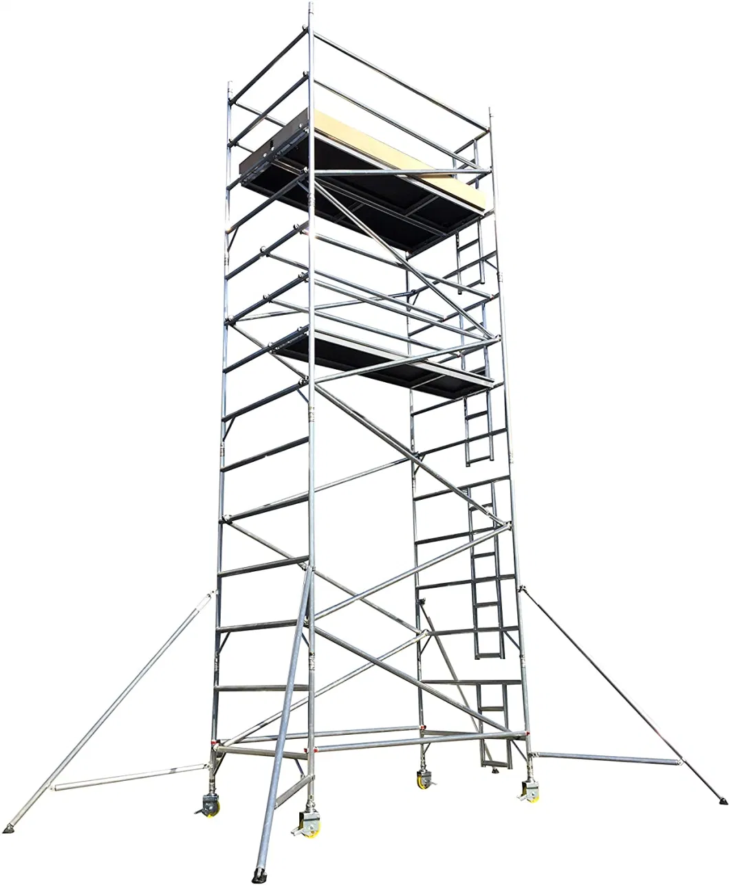 Aluminum Double Mobile Ladder Scaffold with Caster Wheels for Sale in Warehouse Store Building Industrial Commercial Use
