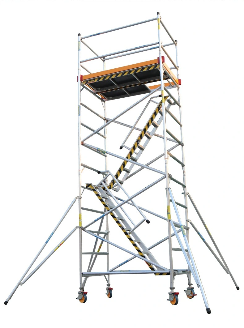 Aluminum Double Mobile Ladder Scaffold with Caster Wheels for Sale in Warehouse Store Building Industrial Commercial Use