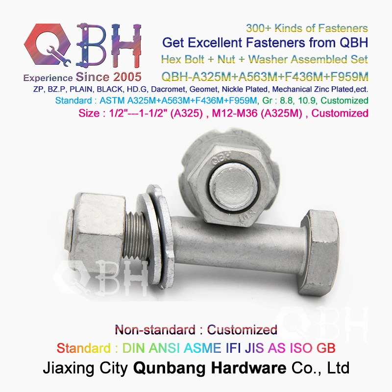 Qbh Building Materials ASTM A325/A325m Hex Bolt +A563m Nut + F436/F436m F959/F959m Flat Washers Steel Structure Combo Assembly Set Fasteners