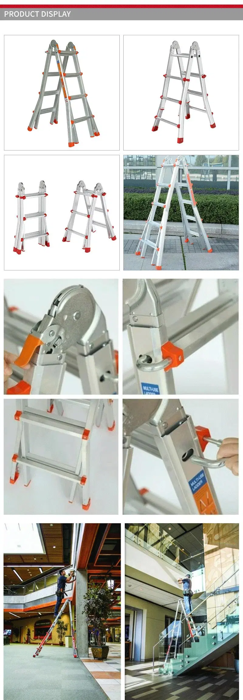 Flared Legs Multipurpose Aluminum Giant Foldable Ladder for Stairs
