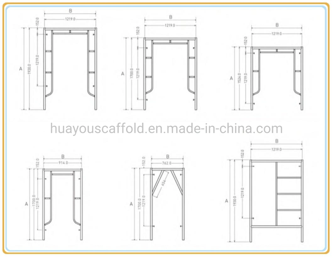 Painted Galvanized Steel Tubular Frame Scaffold Main Frame Scaffolding Cross Brace Ladder Frame Joint Pin H Type Frame Scaffolding