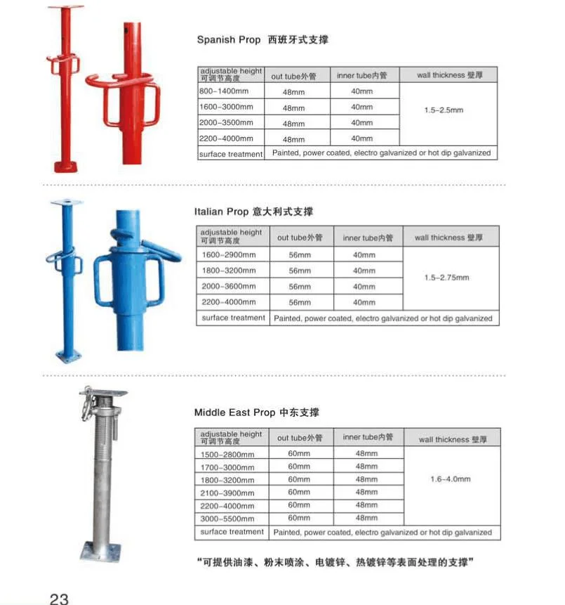 Q235 Galvanized Powder Coated Light Duty Heavy Duty Adjustable Shoring Scaffolding Steel Props for Construction