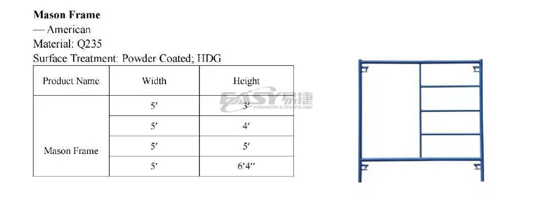 Easy American Type Powder Coated Single Walking Through Scaffold Steel Frame Scaffolding