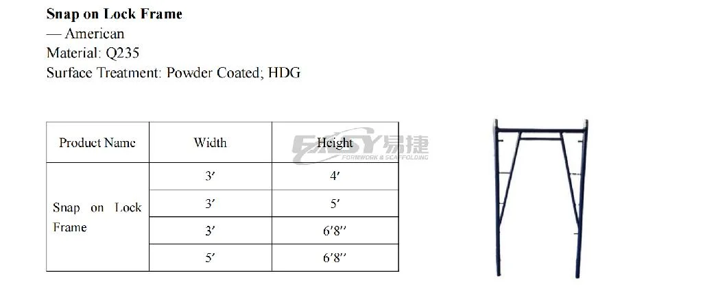 Easy American Type Powder Coated Single Walking Through Scaffold Steel Frame Scaffolding