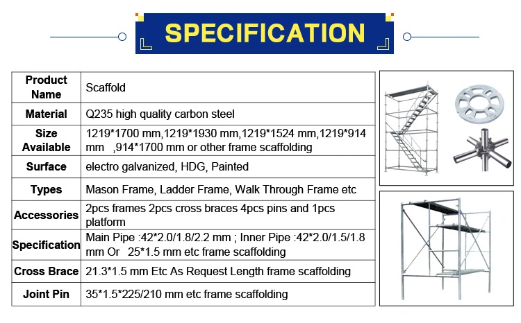 China Manufacturer Wholesale Price Building Construction Steel Ladder Frame Scaffolding for Sale
