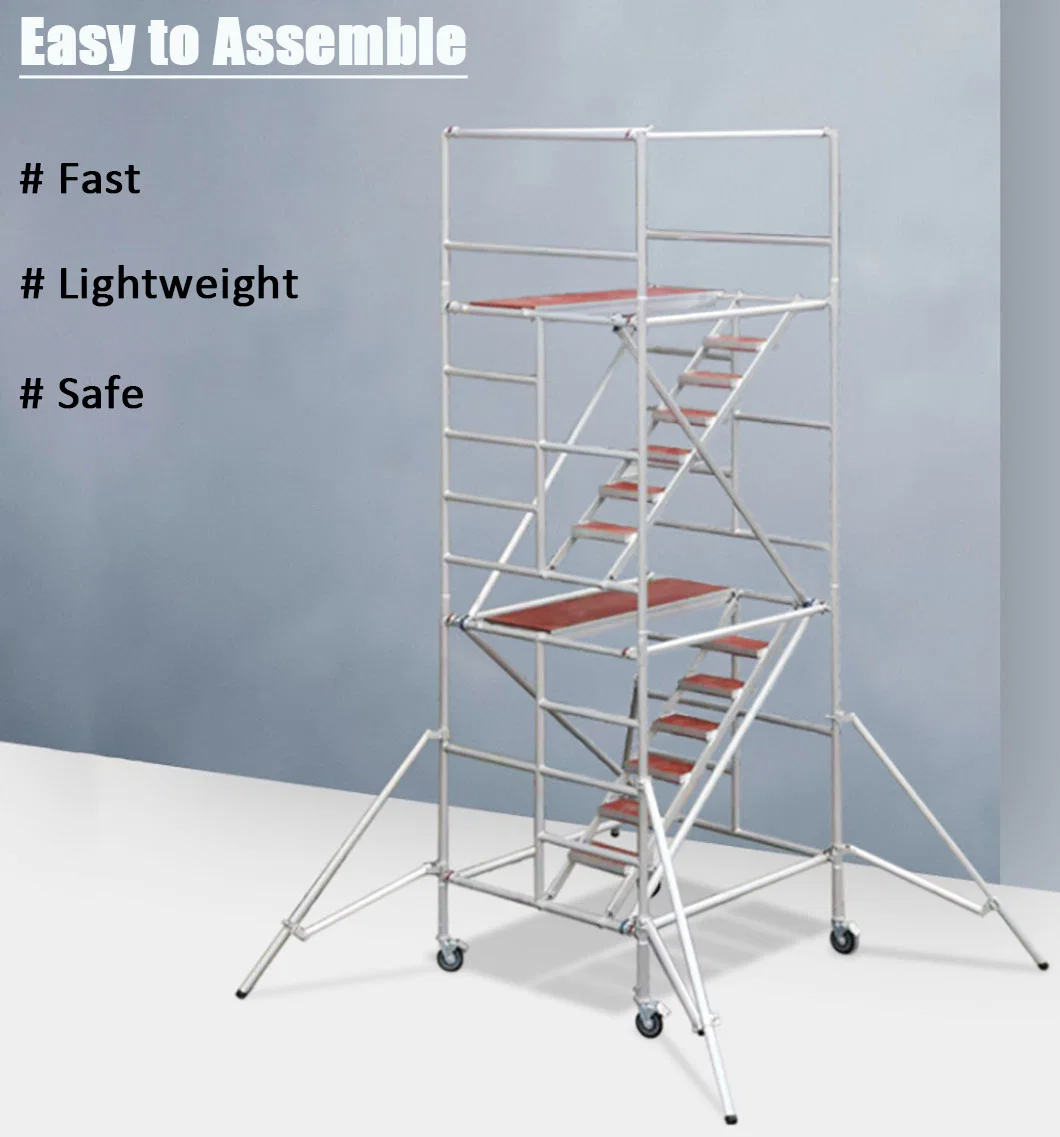 Alloy Double Width 1350mm Mobile Telescopic Aluminum Tower 6061-T6 Construction Mobile Scaffold